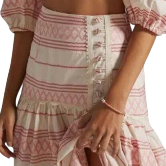 New Anthropologie Raisa A Line Striped High Low Embroidered Pleated Midi Skirt M - Picture 5 of 11